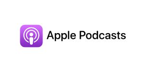A purple apple logo with the words " apple podcast ".