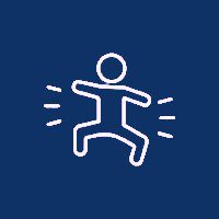A white outline of a person jumping in the air